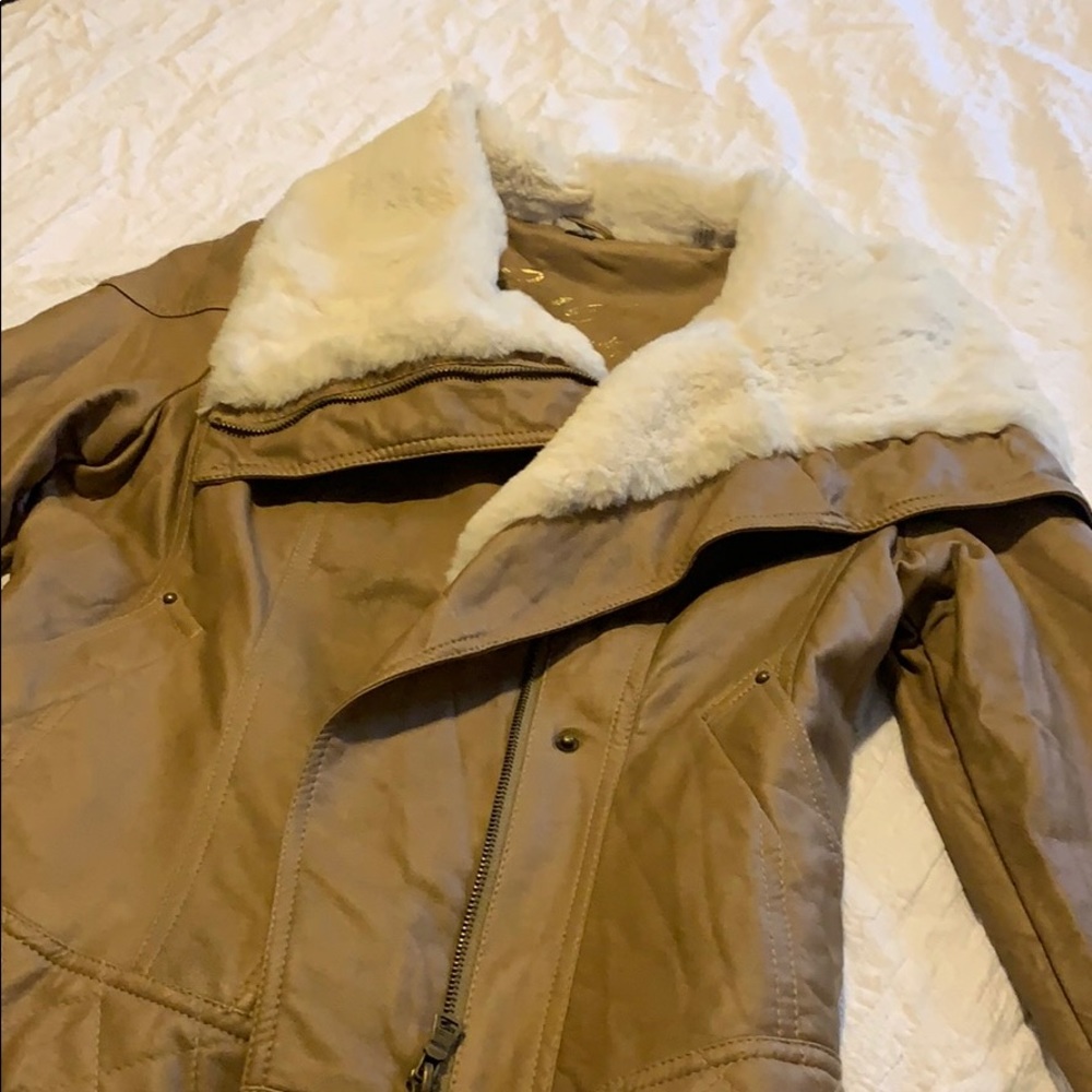 Guess wide faux fur collar moto jacket